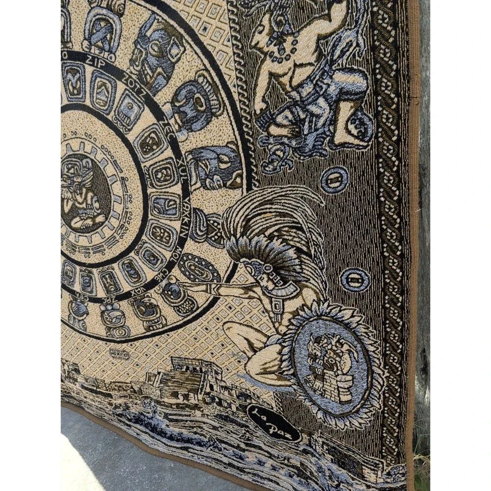 Mayan Calendar Blanket La Paz Woven Tapestry Queen Comforter Mexico Acrylic